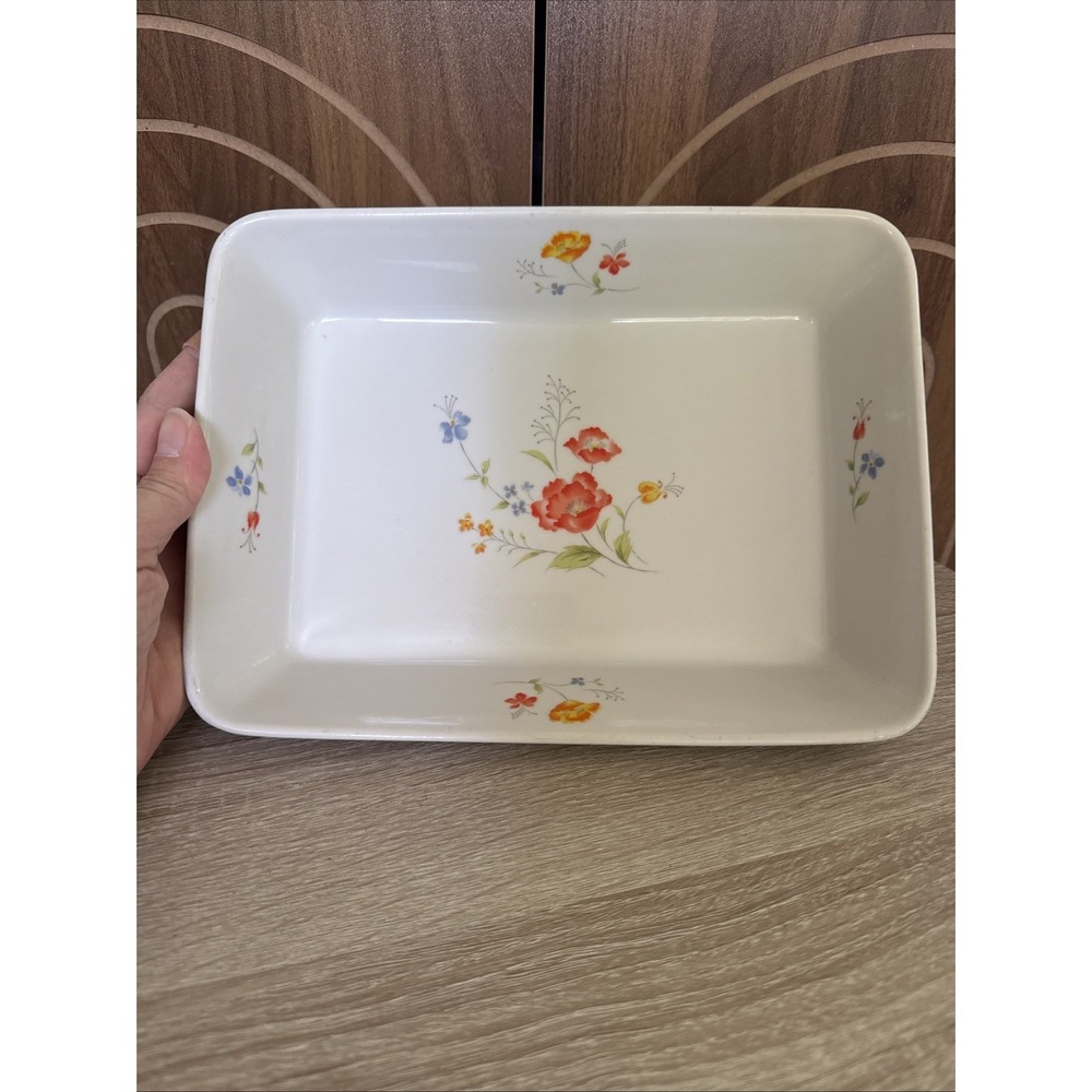 Vintage Hearthside Bake N Serve Multicolored Poppies Casserole Dish Japan 10x8"